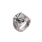 Stainless Steel Cracked Aged Signet Ring // White (Size 7)