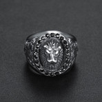 Halo Spinel Lion Head Signet Ring // White (Size 7)