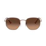 Unisex Hexagonal Flat Lens Sunglasses // Bronze Copper + Brown Gradient