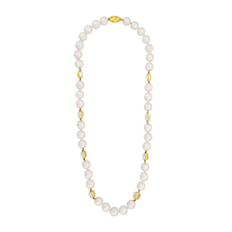 Assael 18k Yellow Gold Single Strand Diamond + Moonstone + South Sea Pearl Necklace
