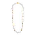 Assael 18k Yellow Gold Single Strand Diamond + Moonstone + South Sea Pearl Necklace
