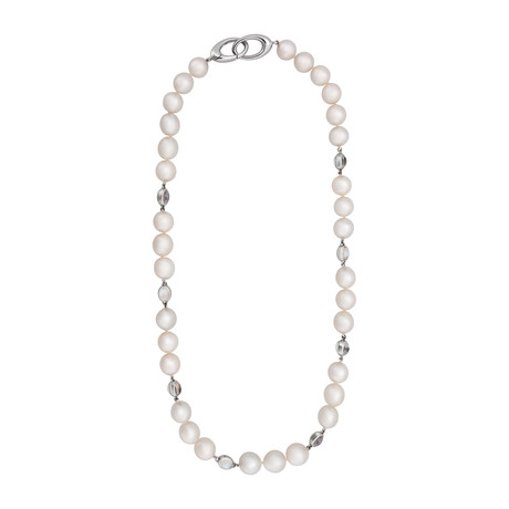 Assael 18k White Gold Single Strand Moonstone + South Sea Pearl Necklace II