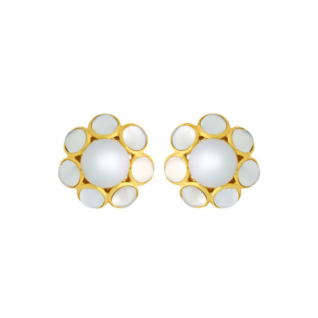 Assael 18k Yellow Gold Moonstone + South Sea Pearl Earrings II