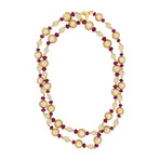 Assael 18k Yellow Gold Single Strand Moonstone + Ruby + Golden South Sea Pearl Necklace