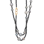 Assael 18k Yellow Gold Single Strand Black Spinel + Tahitian Pearl Necklace