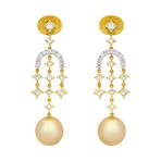 Assael 18k Two-Tone Gold Diamond + Golden South Sea Pearl Earrings
