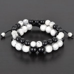 Polished Agate + Howlite Natural Stone Bracelet Set // Black + White
