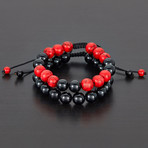 Polished Agate + Turquoise Natural Stone Bracelet Set // Black + Red