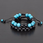 Polished Agate + Turquoise Natural Stone Bracelet Set // Black + Blue