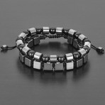 Natural Barrel + Cube Hematite + Round Agate Natural Stone Bracelet Set // Black + Gray