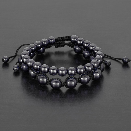 Round Hematite Natural Stone Shocker Tie Bracelet Set (Black)