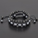 Round Hematite Natural Stone Shocker Tie Bracelet Set (Black)