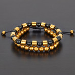 Barrel + Round Hematite Beads + Polished Agate Natural Stone Bracelets // Set of 2