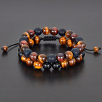 Tiger Eye + Agate Natural Stone Bracelet Set // Black + Brown