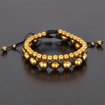 Round Hematite Natural Stone Bracelet Set // Gold