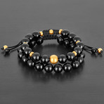 Stainless Steel + Polished Agate Natural Stone Bracelet Set // Black + Gold