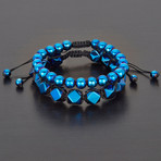 Faceted + Round Hematite Natural Stone Bracelet Set // Blue