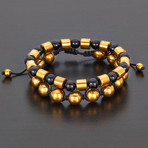 Barrel + Round Hematite Beads + Polished Agate Natural Stone Bracelet Set (Gold)