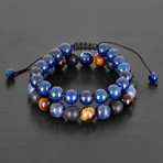 Lapis Lazuli + Tiger Eye + Sodalite + Matte Agate Natural Stone Bracelet Set // Blue + Brown + Black