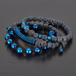 Hematite + Matte Agate Natural Stone Bracelets // Set of 2 (Blue)