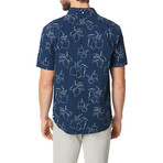 Short Sleeve Button Down Shirt // Floral Line Print (XL)