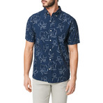 Short Sleeve Button Down Shirt // Floral Line Print (XL)