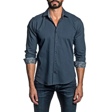 Long Sleeve Button Up Shirt // Dark Blue (S)