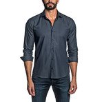 Jacquard Long Sleeve Button Up Shirt // Midnight Blue (L)