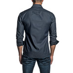 Jacquard Long Sleeve Button Up Shirt // Midnight Blue (2XL)