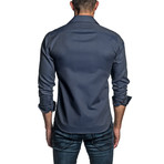 Jacquard Long Sleeve Button Up Shirt // Navy (L)