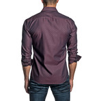 Jacquard Long Sleeve Button Up Shirt // Burgundy (M)