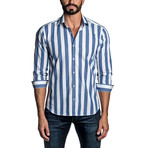 Atlantic Striped Long Sleeve Button Up Shirt // White + Blue (S)