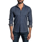 Jacquard Long Sleeve Button Up Shirt // Navy (XL)