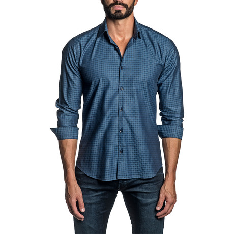 Jacquard Long Sleeve Button Up Shirt // Steel Blue (S)