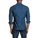 Jacquard Long Sleeve Button Up Shirt // Dark Blue (M)