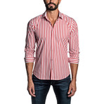 Striped Long Sleeve Button Up Shirt // Red + White (L)