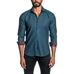 Jacquard Long Sleeve Button Up Shirt // Teal (L)