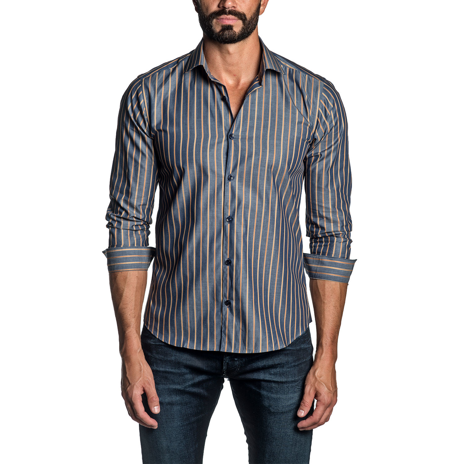 Striped Long Sleeve Button Up Shirt // Blue Denim (L) - Jared Lang ...