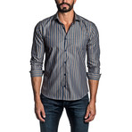 Striped Long Sleeve Button Up Shirt // Blue Denim (L)