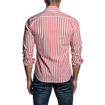 Striped Long Sleeve Button Up Shirt // Red + White (M)