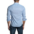 Ocean Striped Long Sleeve Button Up Shirt // White + Blue (M)