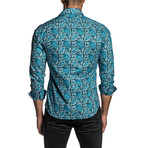 Paisley Long Sleeve Button Up Shirt // Blue (2XL)