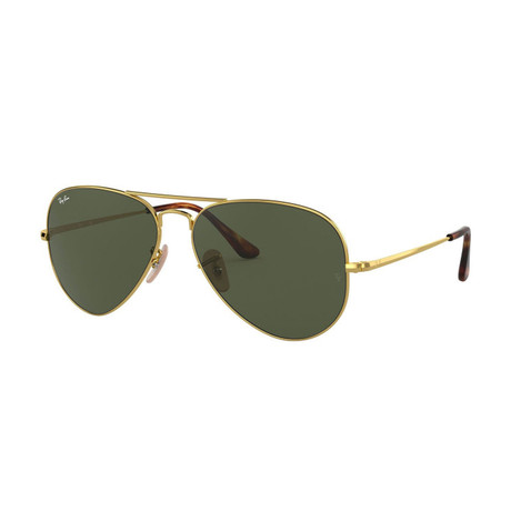 Unisex Classic Medium Aviator Sunglasses // Gold + Green