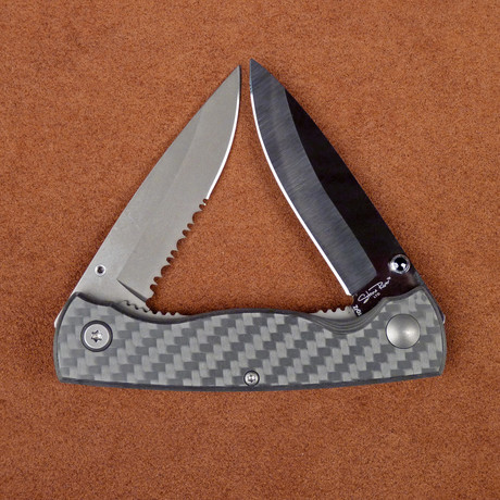 Two Blade Pocket Knife // Carbon Fiber Handle // Steel + Ceramic Blade