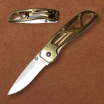 Ceramic Folding Knife //  Gold Titanium Handle Pocket Clip