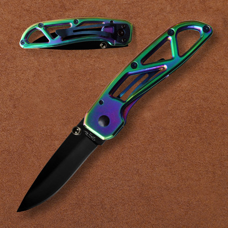 Ceramic Folding Knife // Rainbow Titanium Handle Pocket Clip
