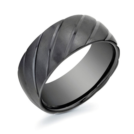 Matte Striped Lined Comfort Fit Ring // Black (5)