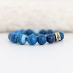 Banded Agate Bead Bracelet // Blue + Gold