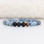 Agate + Lava + Hematite Bead Bracelet // Blue + Black + Copper
