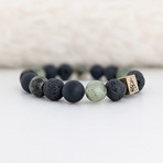 Prehnite + Lava + Agate Bead Bracelet // Black + Green